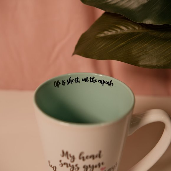 Large Gym vs Cupcake Mug with Inspirational Message - Life is Short, Eat the Cup - Picture 2 of 3